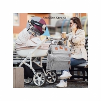 Geanta/rucsac pentru scutece, impermeabila, cu port USB, poate fi atarnata pe carucior, 42 x 32 x 15, 5 cm, gri OF008